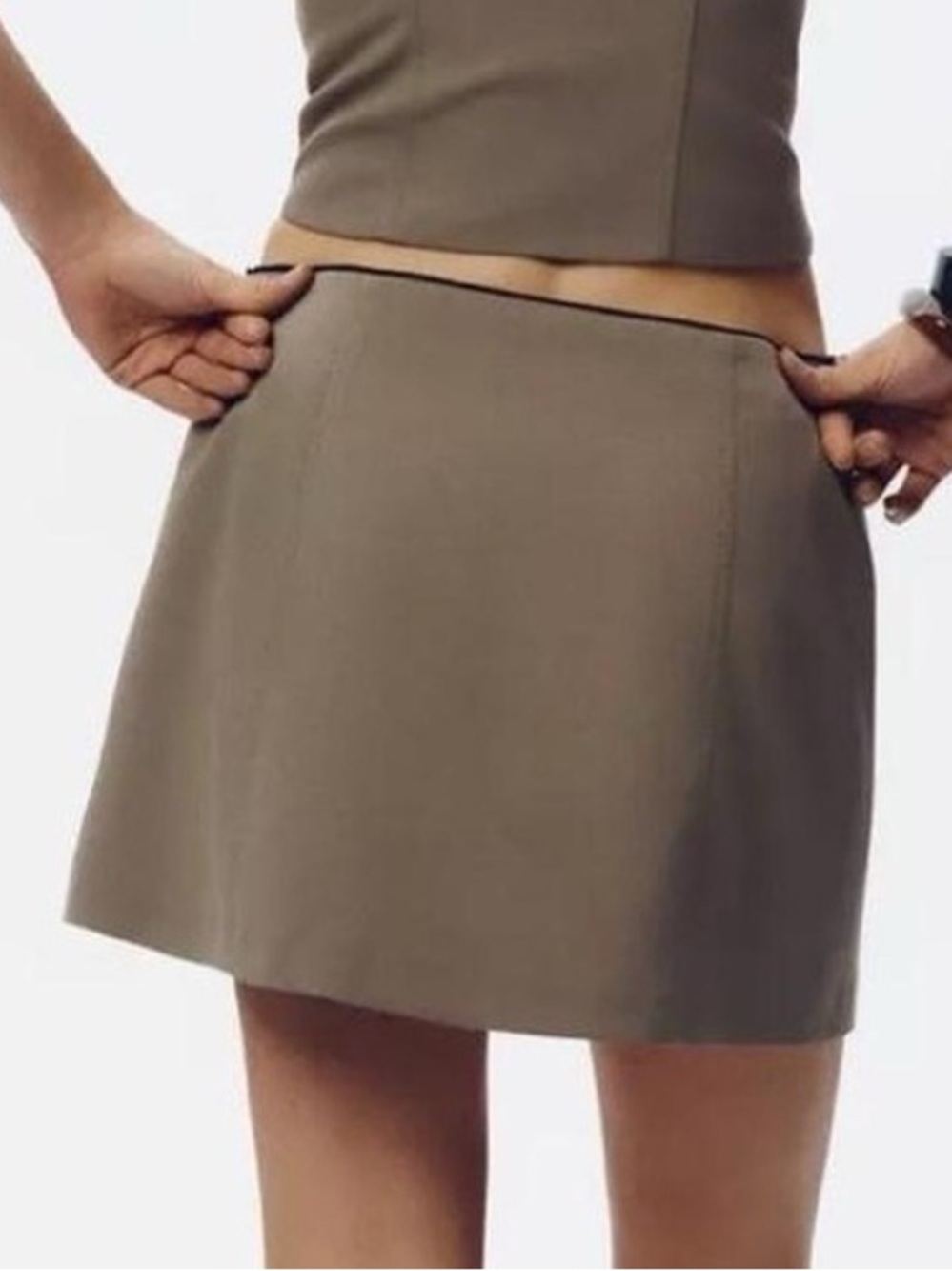 Zara Women XL Taupe Dark Academia Y2K Bow Pointelle Trim Low Rise Mini Skirt NWT - Picture 2 of 10